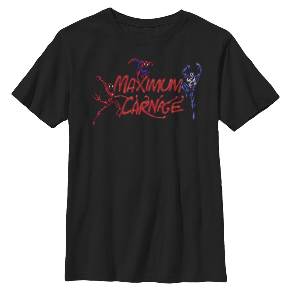 Aperçu: Marvel - Spider-Man - Photo de groupe Maximum Carnage Title Screen - Enfant T-shirt - Noir - Devant
