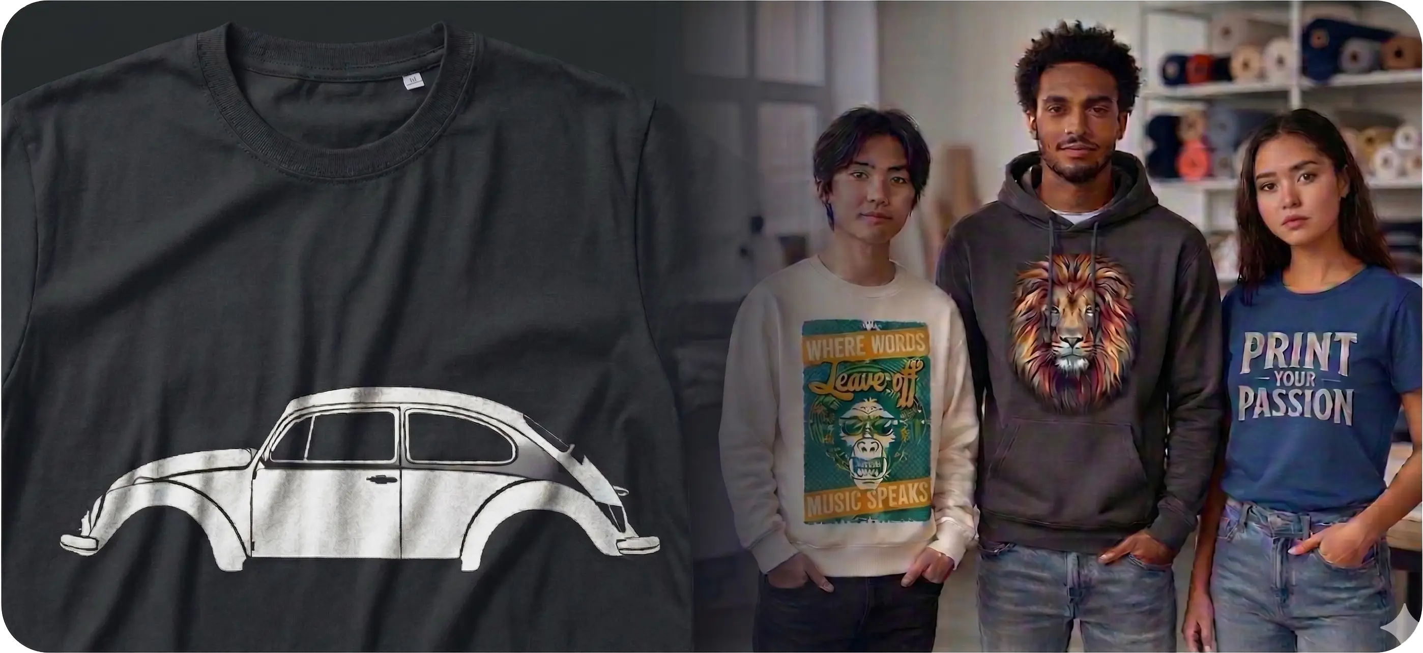 T-Shirts mit verschiedenen Druckverfahren – DTG, DTF, Flex, Flock und Sublimation