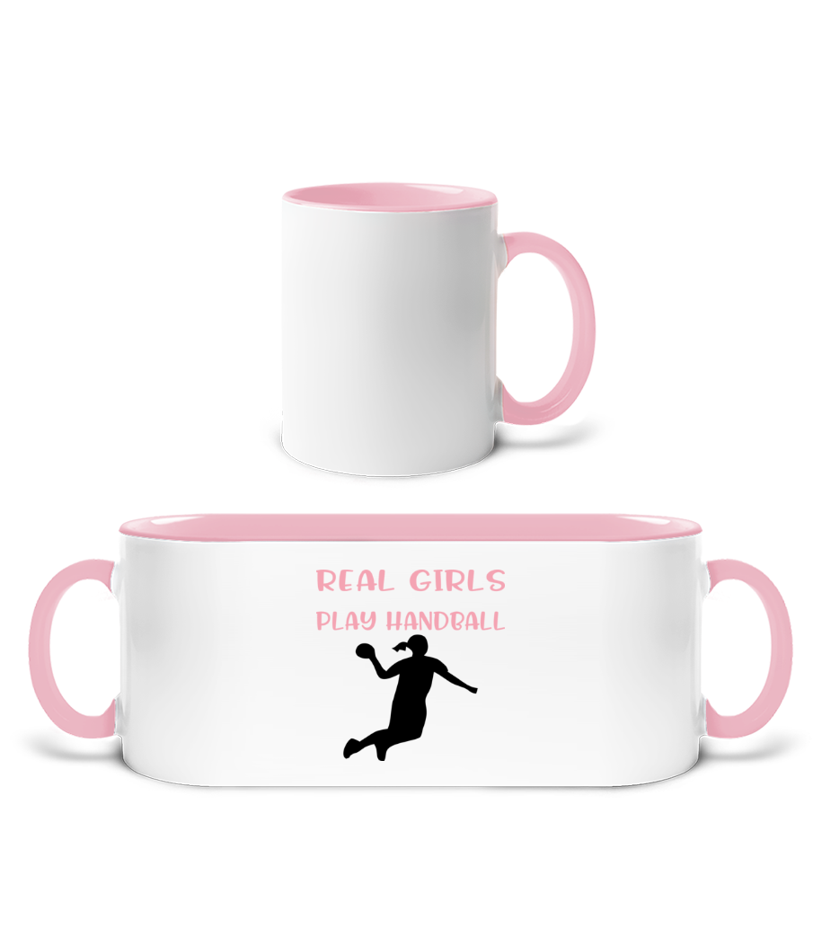 Real Girls Play Handball · Mug bicolore en céramique - intérieur de couleur