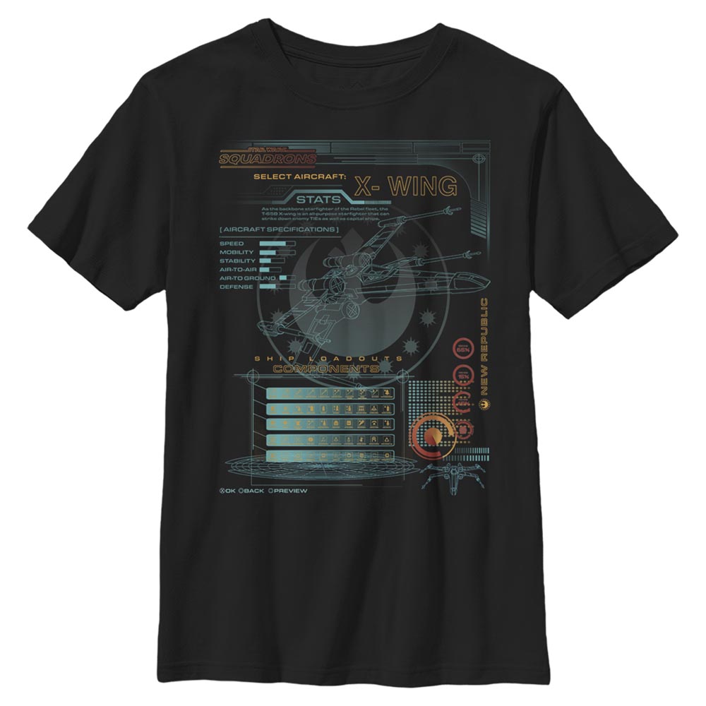 Aperçu: Star Wars - Squadrons - X-Wing Game Components - Enfant T-shirt - Noir - Devant