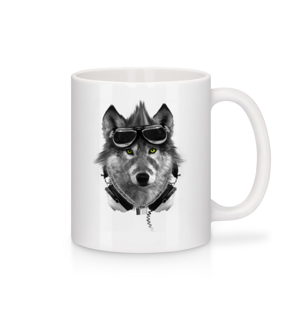 Aperçu: Motard Loup - Mug en céramique blanc - Blanc - Devant