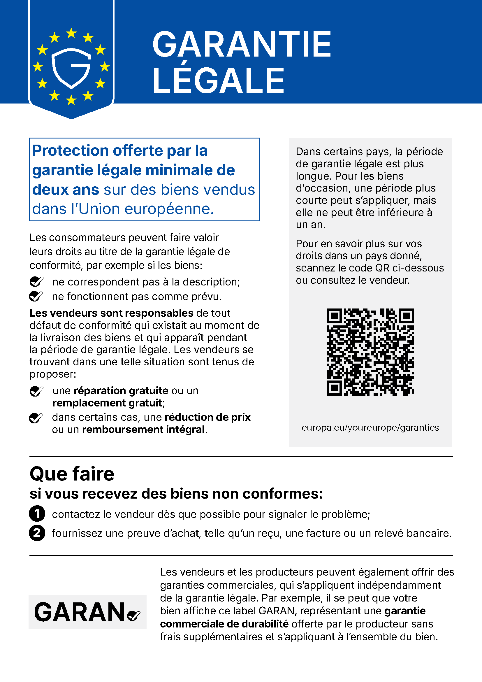 Tes droits au titre de la garantie légale
