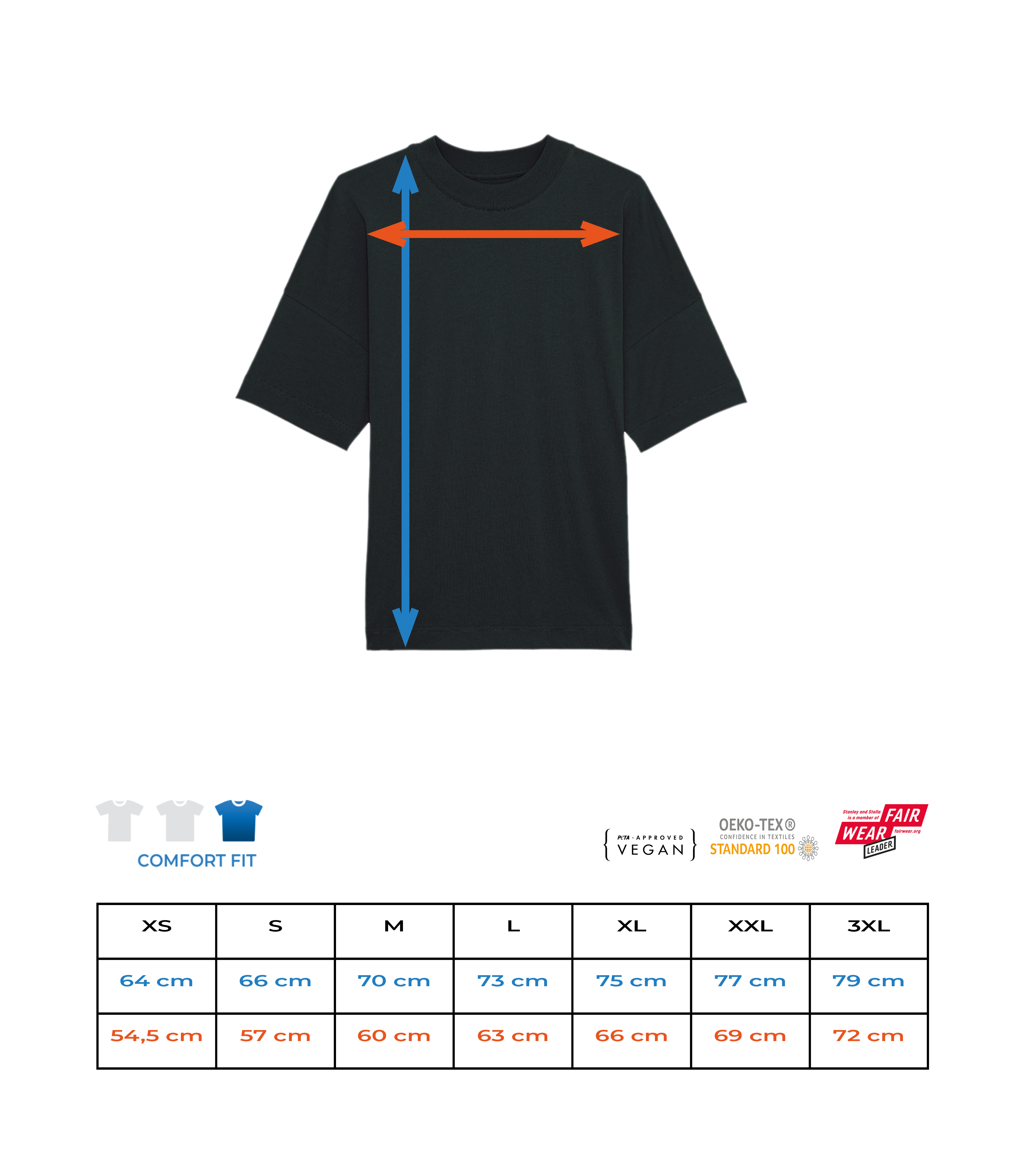 T-shirt Bio unisexe Stanley Stella extra large - Tableau des tailles