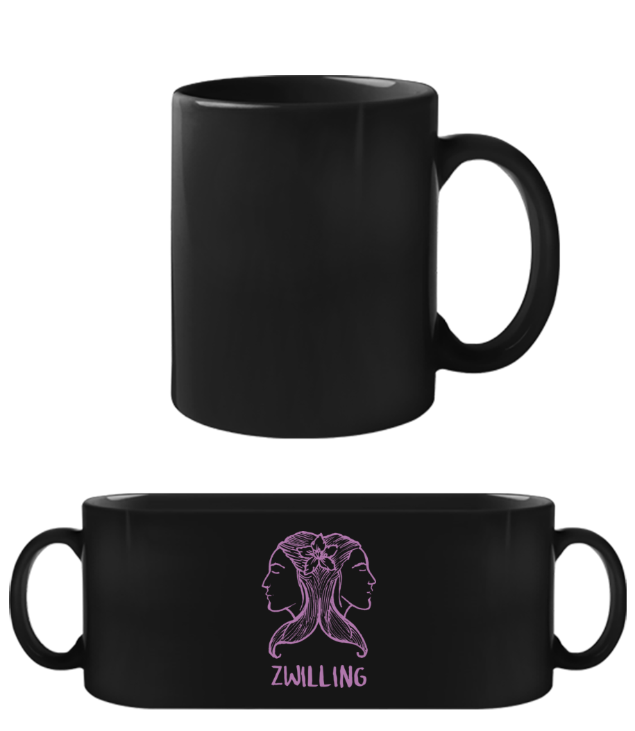 Kritzel Stil Sternzeichen Zwilling · Schwarze Tasse