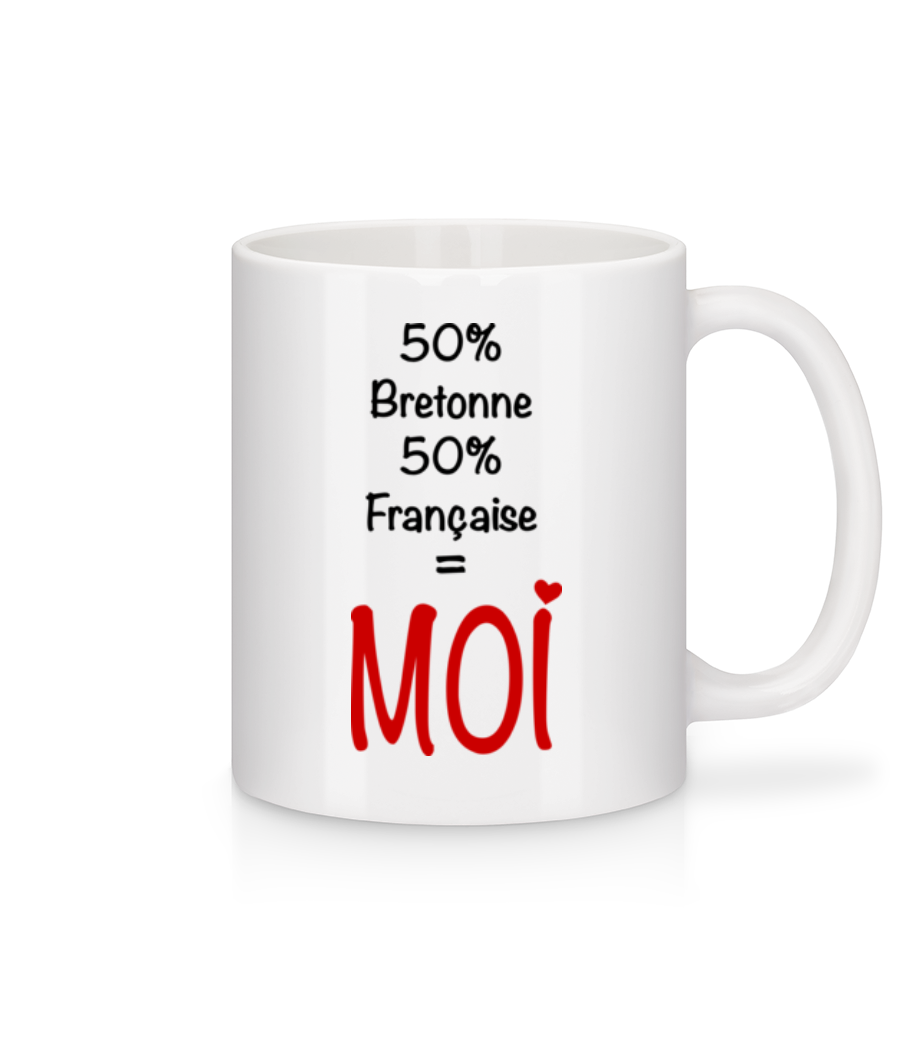 50% Bretonne, 50% Française - MOI - Mug en céramique blanc - Blanc - Devant