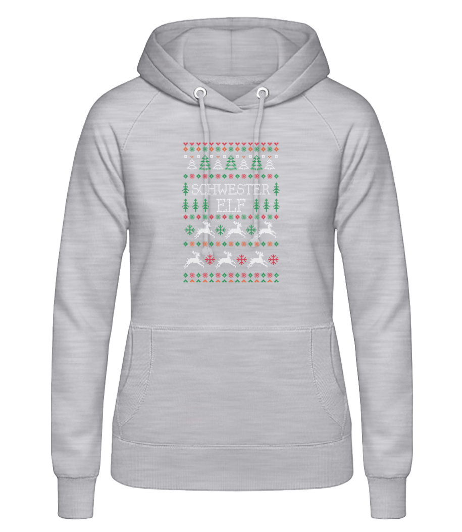Vorschau: Schwester Elf - Frauen Hoodie - Grau meliert - Vorne
