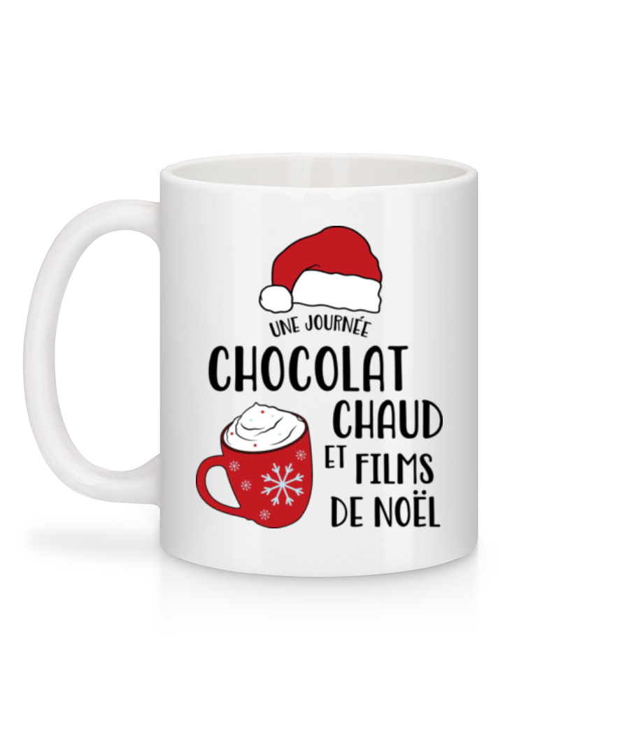 Aperçu: Une Journée Chocolat Chaud Et Films - Mug en céramique blanc - Blanc - Derrière