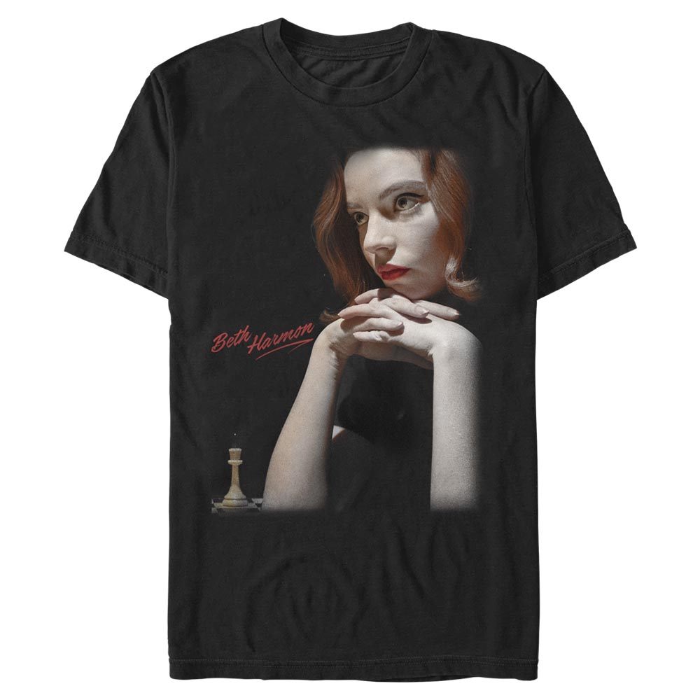 Aperçu: Netflix - Le jeu de la dame - Beth Harmon Beth - Homme T-shirt - Noir - Devant