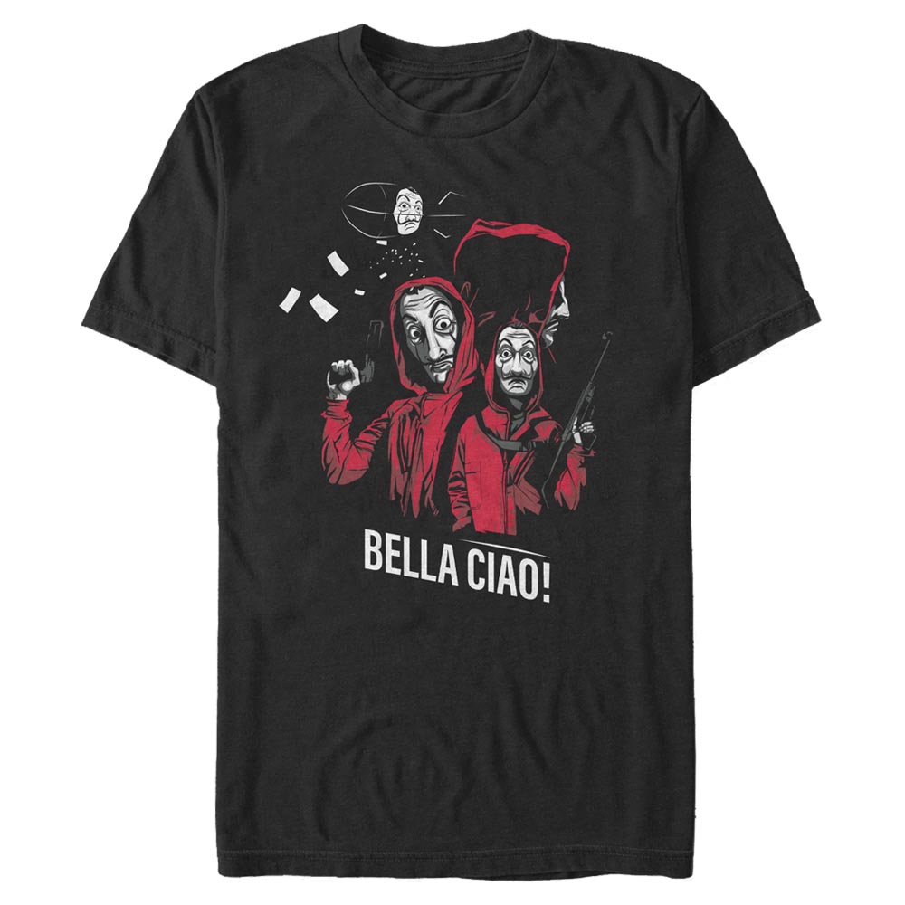 Aperçu: Netflix - La casa de papel - Skupina Masked Zeppelin Group - Homme T-shirt - Noir - Devant