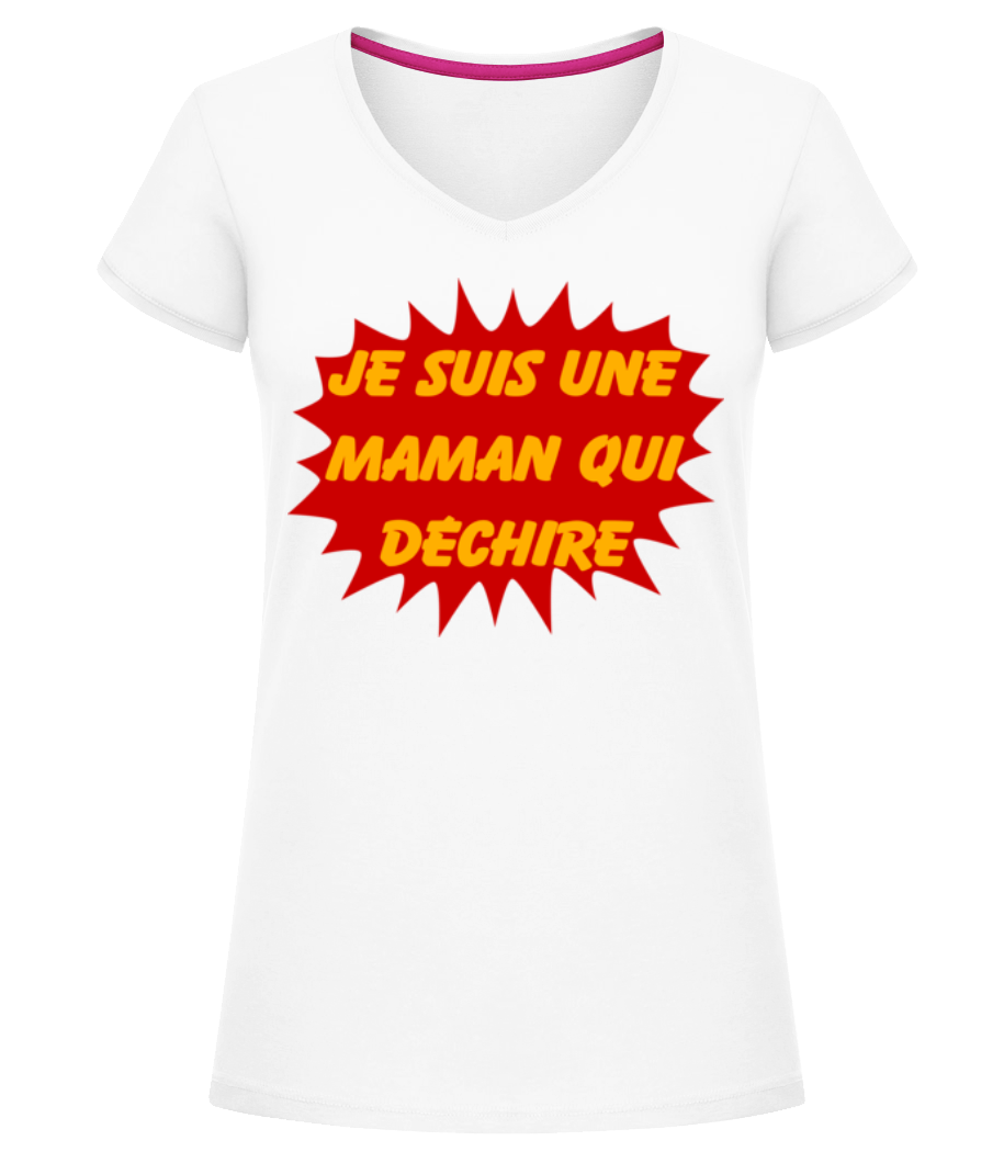 Aperçu: Une Maman Qui Déchire - T-shirt col en V Femme - Blanc - Devant