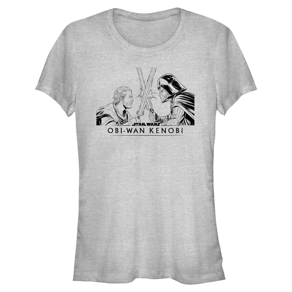 Vorschau: Star Wars - Obi-Wan Kenobi - Obi-Wan Kenobi & Darth Vader Obi Clash - Frauen T-Shirt - Grau meliert - Vorne