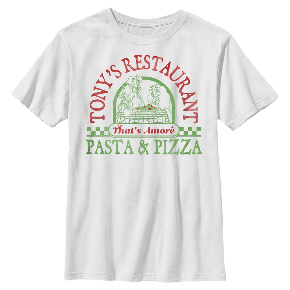 Aperçu: Disney Classics - La Belle et le Clochard - Lady and the Tramp Tonys Pasta Pizza - Enfant T-shirt - Blanc - Devant