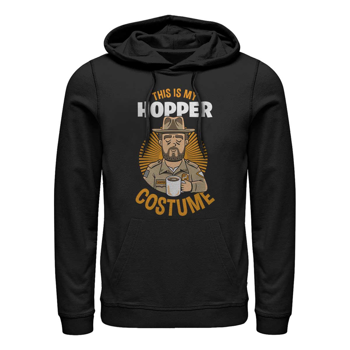 Aperçu: Netflix - Stranger Things - Hopper Costume - Halloween - Unisex Sweat à capuche - Noir - Devant
