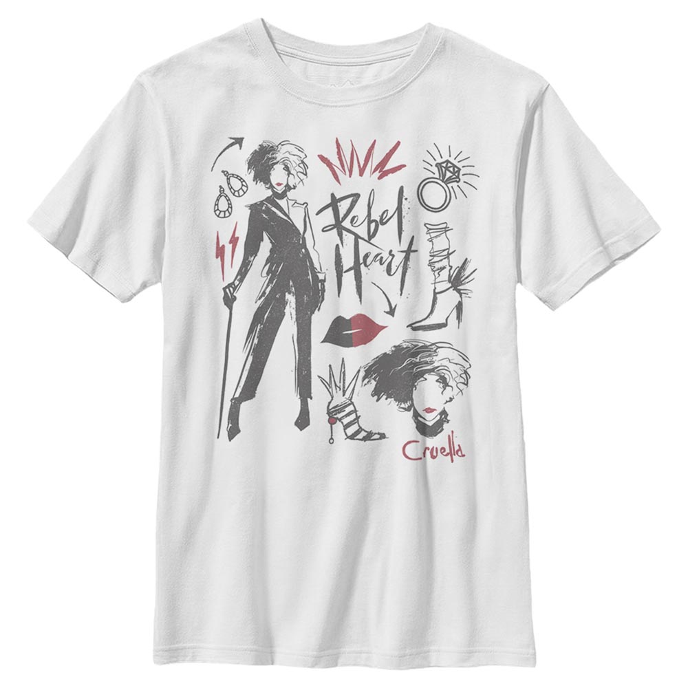 Disney Classics - Cruella - Cruella DeVille Fashion Sketches - Enfant T-shirt - Blanc - Devant