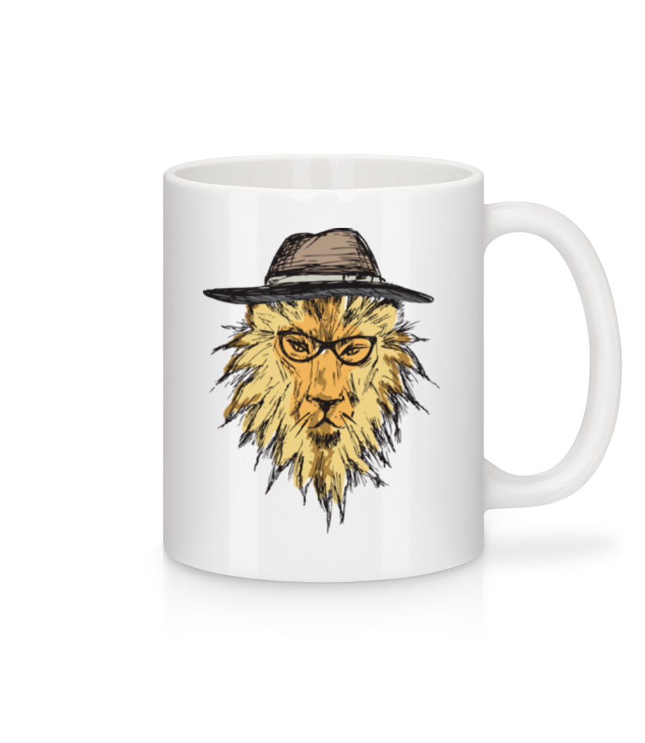 Hipster Lion Avec Chapeau · Mug en céramique blanc