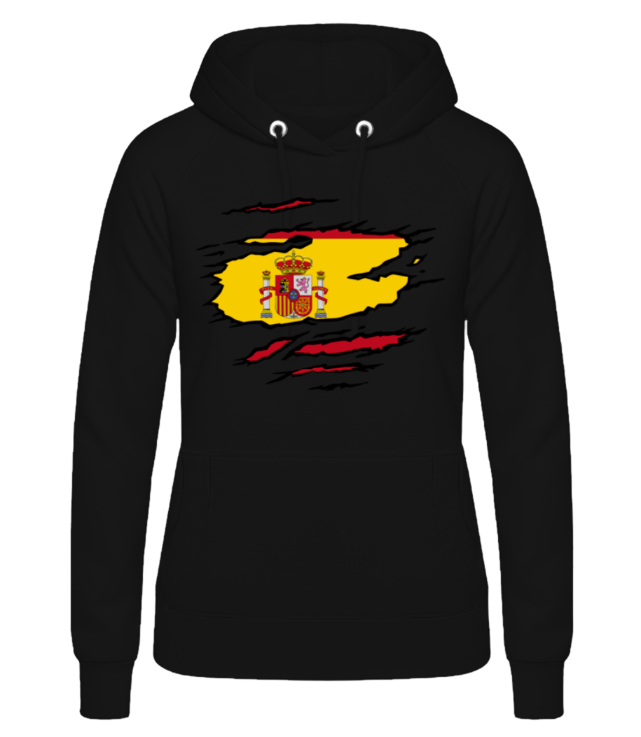 Aperçu: Drapeau déchiré Espagne - Sweat à capuche Femme - Noir - Devant
