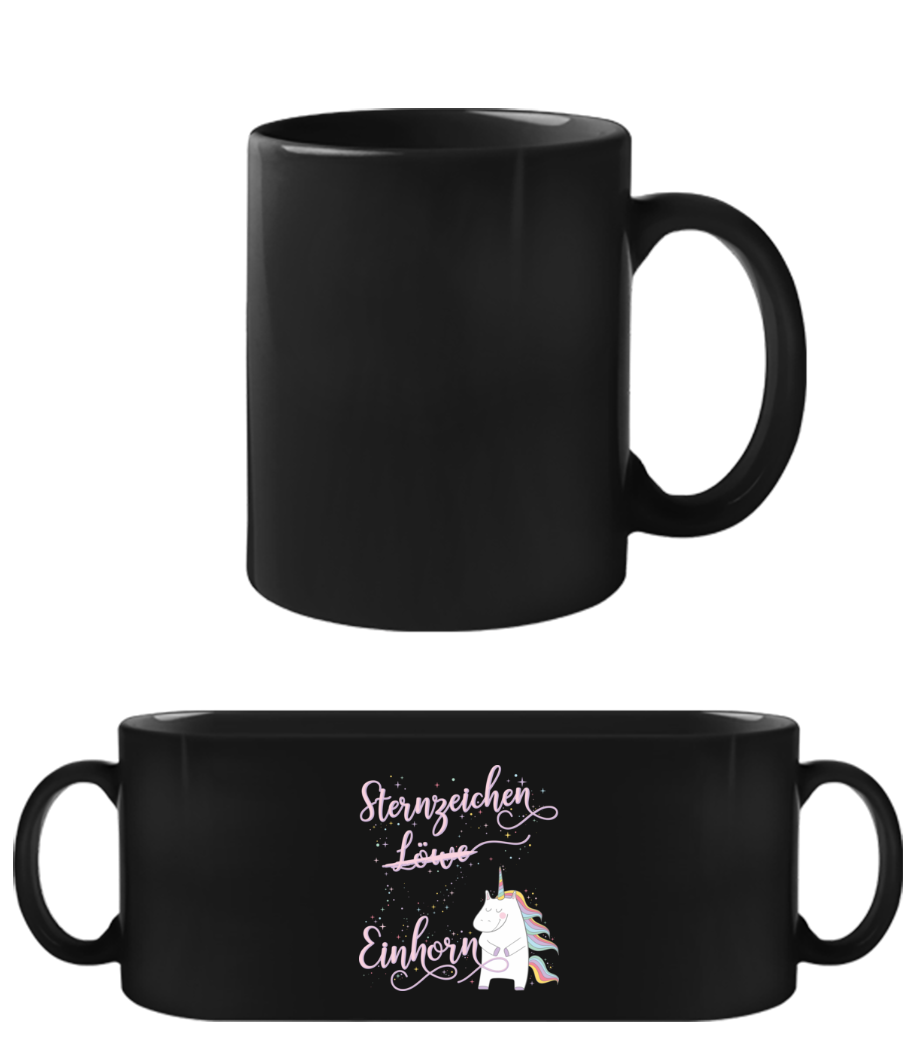 Sternzeichen Einhorn Löwe · Schwarze Tasse