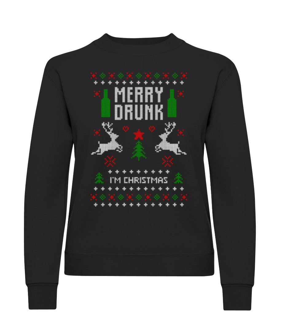 Aperçu: Merry Drunk I Am  Christmas - Sweatshirt Femme - Noir - Devant