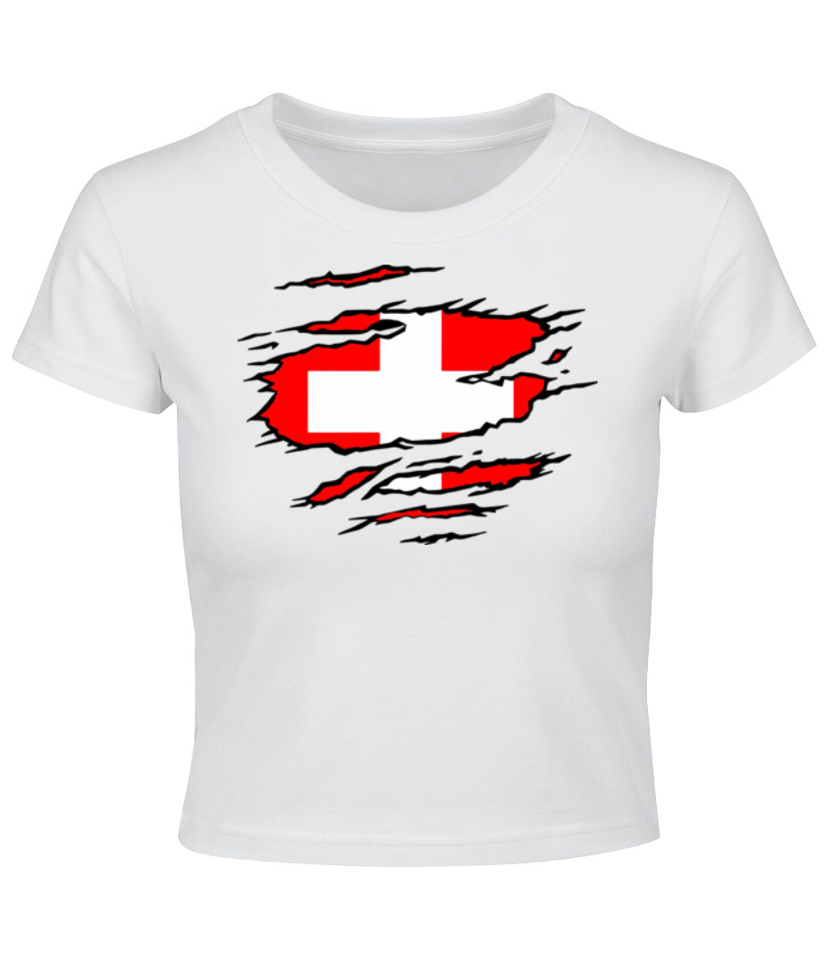 Aperçu: Drapeau déchiré Suisse - Crop top - Blanc - Devant