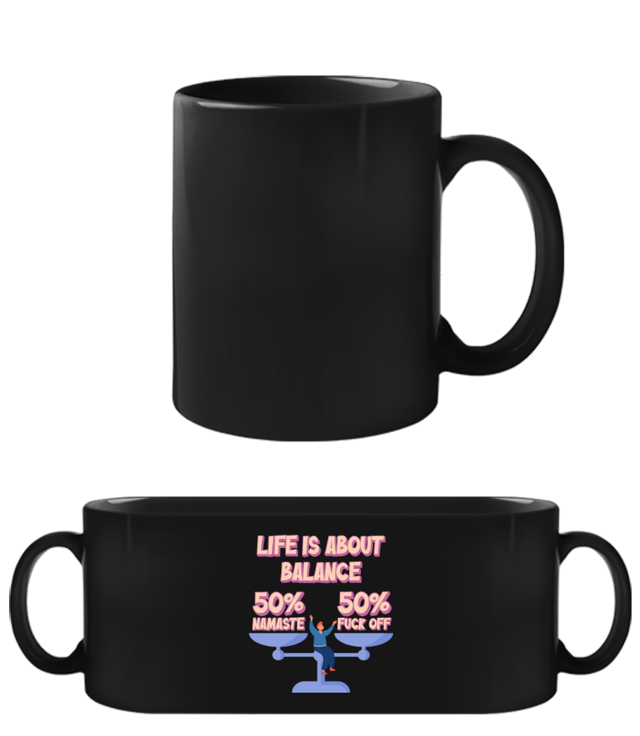 Vorschau: Life Is About Balance - Schwarze Tasse - Schwarz - Vorne