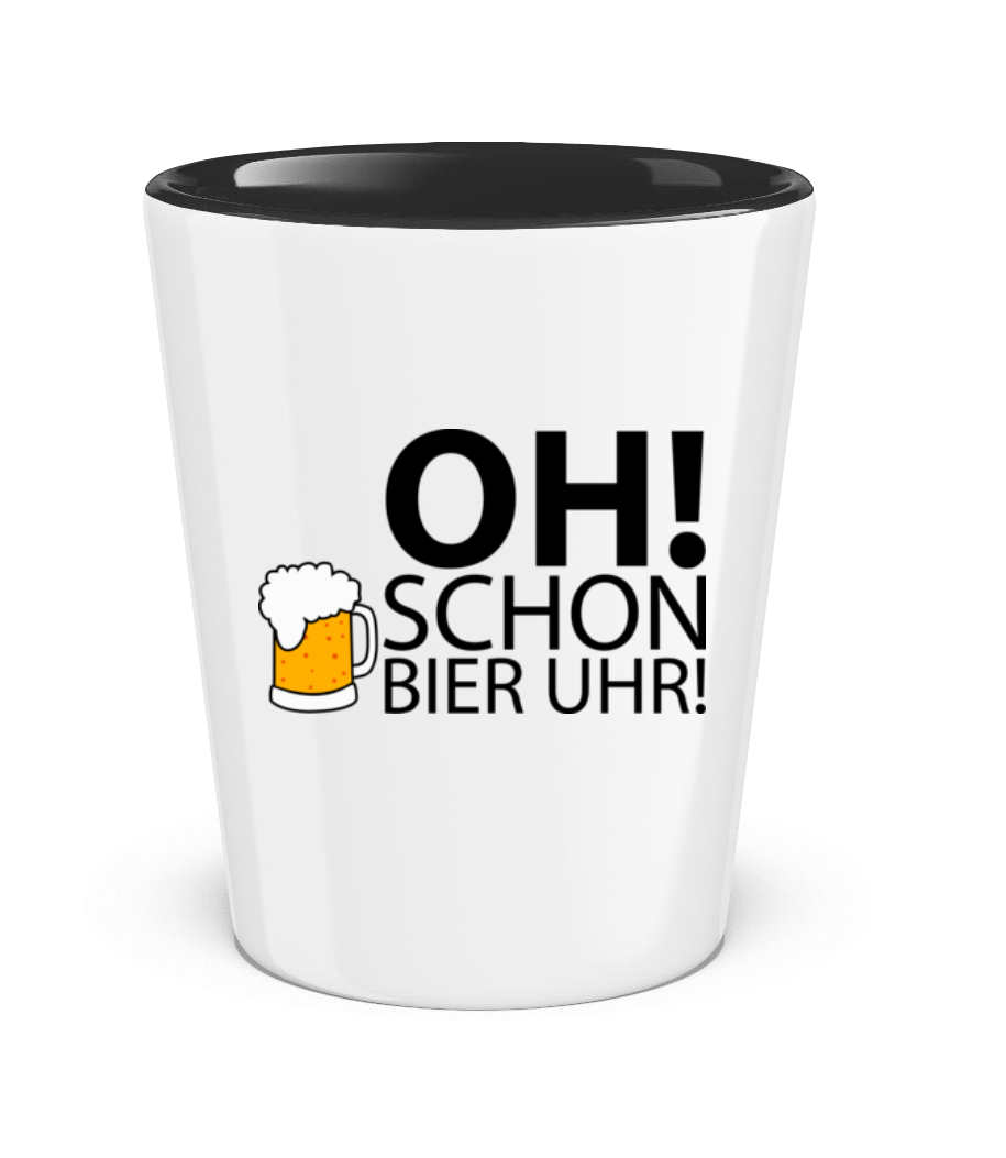 Oh! Schon Bier Uhr! - Schnapsglas zweifarbig - Weiß / Schwarz - Vorne