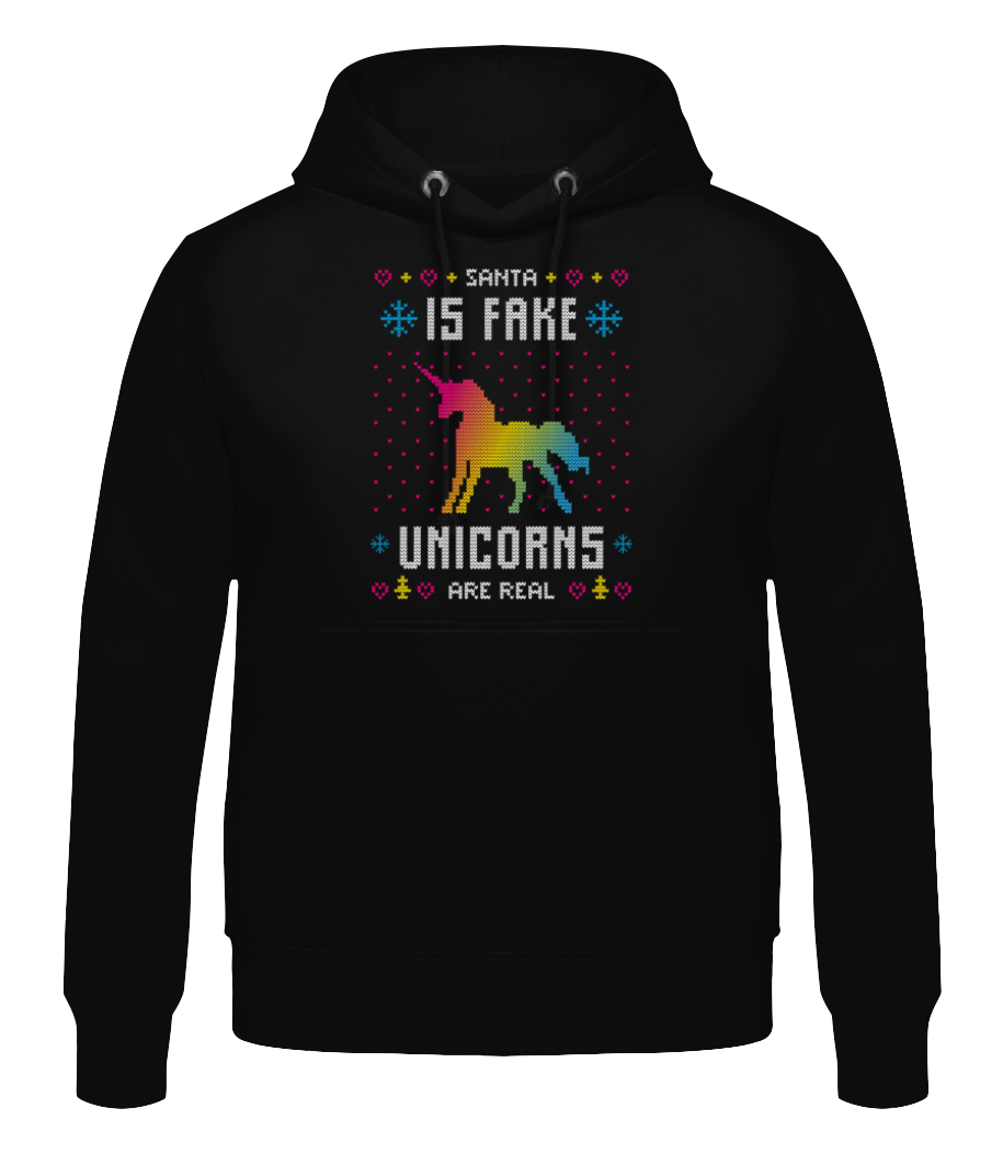 Aperçu: Santa Is Fake Unicorns Are Real - Sweat à capuche Homme - Noir - Devant
