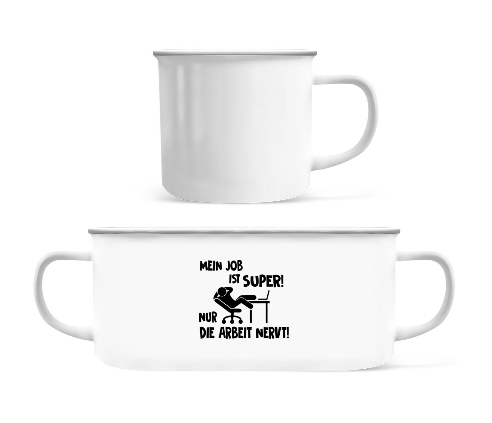 Vorschau: Mein Job Ist Super - Emaille-Tasse - Weiß - Vorne