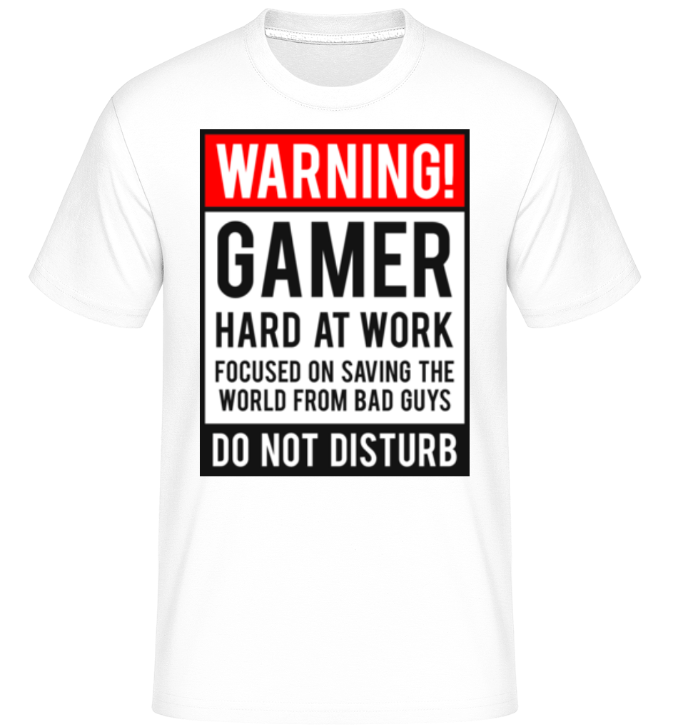 Aperçu: Warning Gamer Hard At Work -  T-Shirt Shirtinator homme - Blanc - Devant