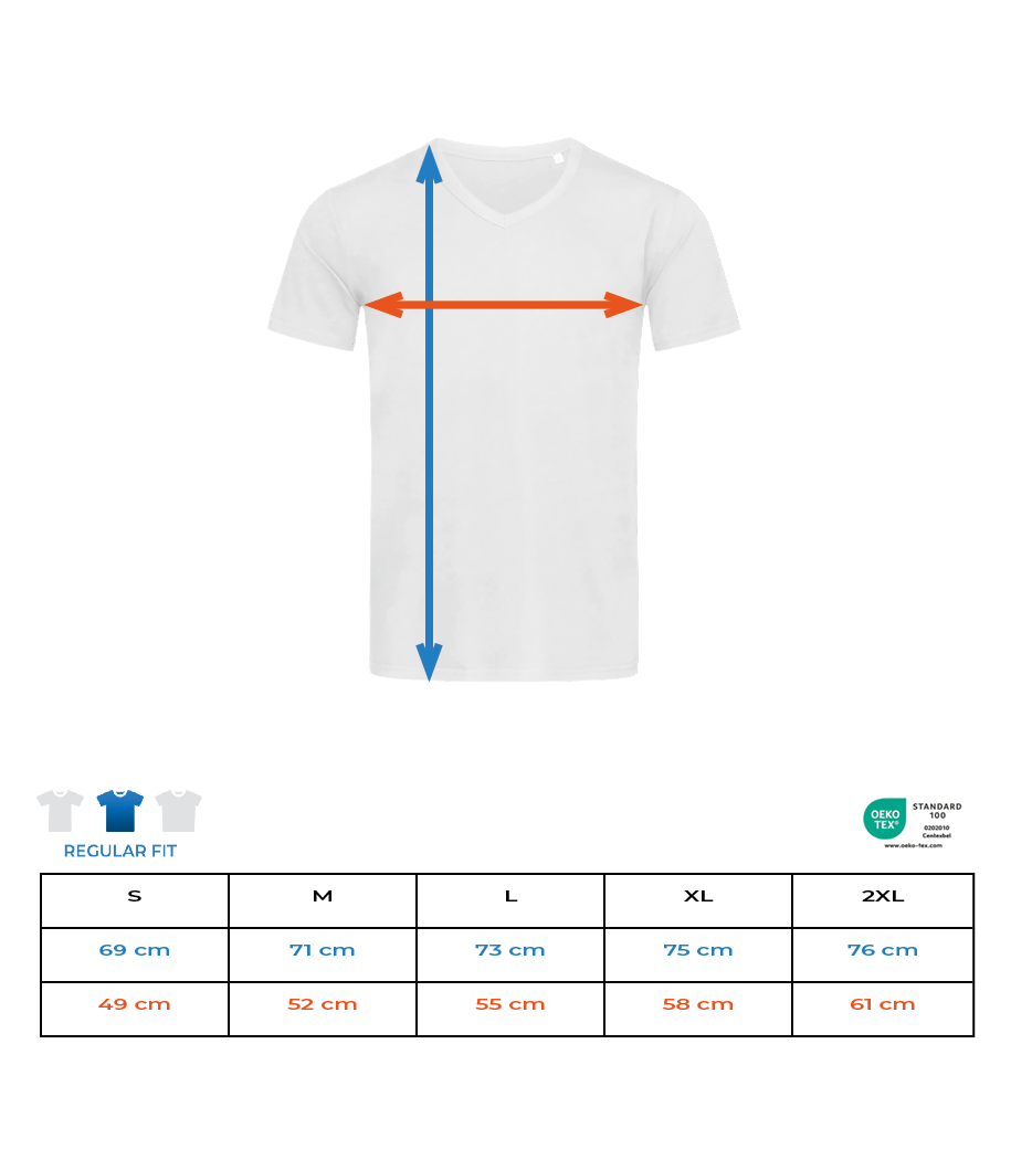 Aperçu: T-shirt col en V Homme - Tableau des tailles