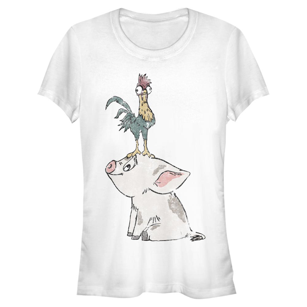 Disney - Vaiana : La Légende du bout du monde - Pua & Hei Hei Pua - Femme T-shirt - Blanc - Devant