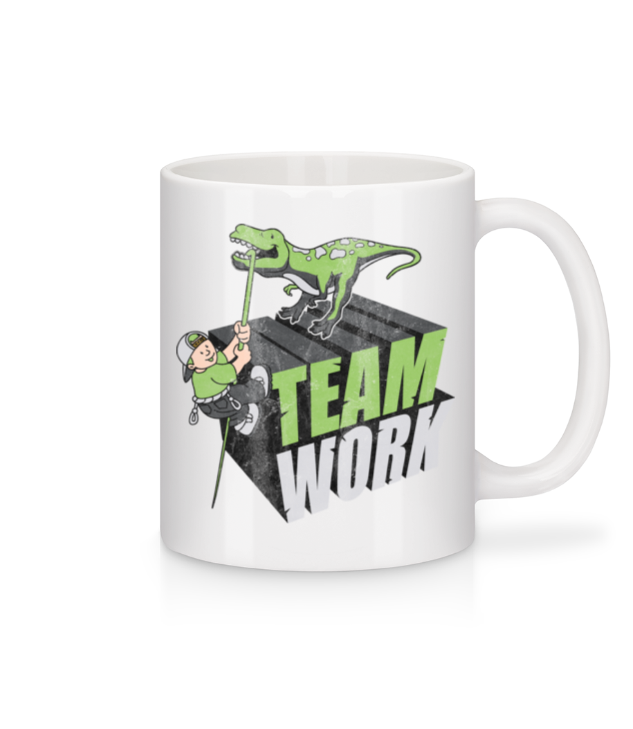 Travail D'Équipe De Dinosaure · Mug en céramique blanc