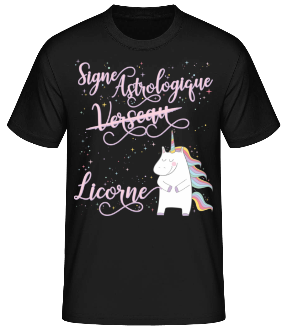 Aperçu: Signe Astrologique Licorne Verseau - T-shirt standard Homme - Noir - Devant