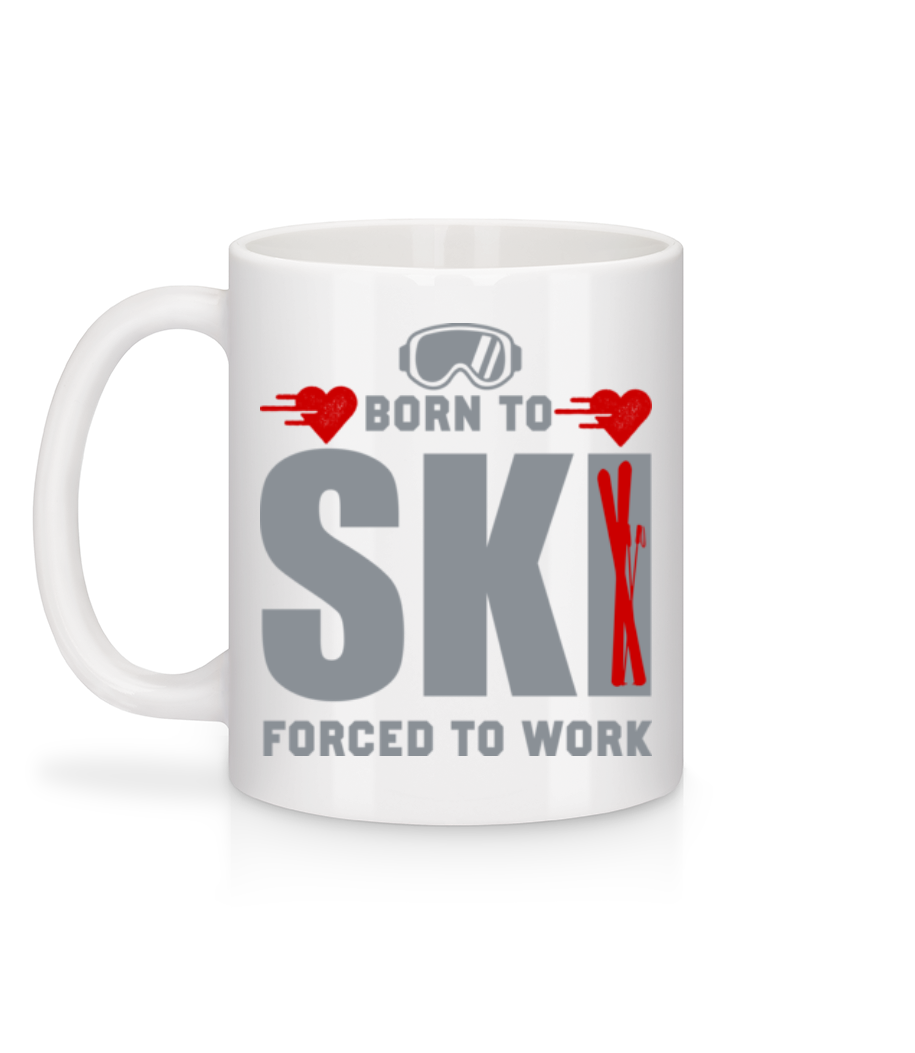 Born To Ski Forced To Work - Mug en céramique blanc - Blanc - Derrière