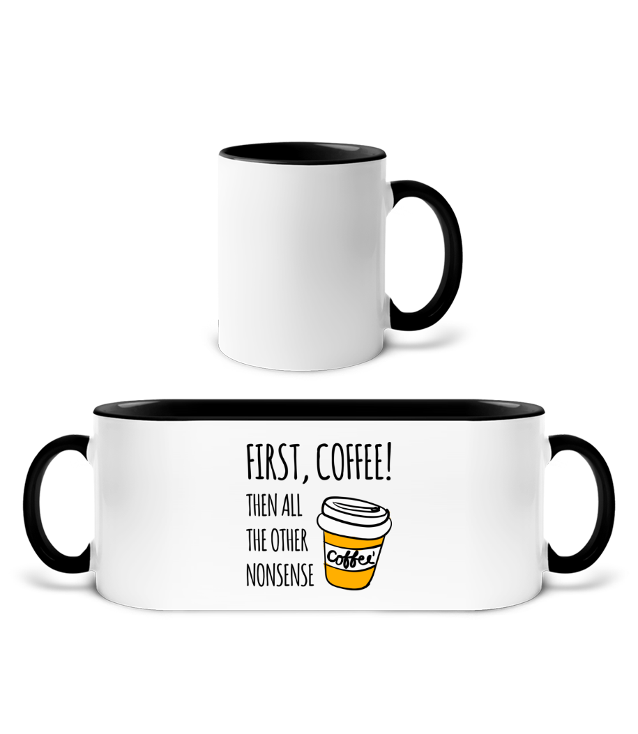 First Coffee · Mug bicolore en céramique - intérieur de couleur