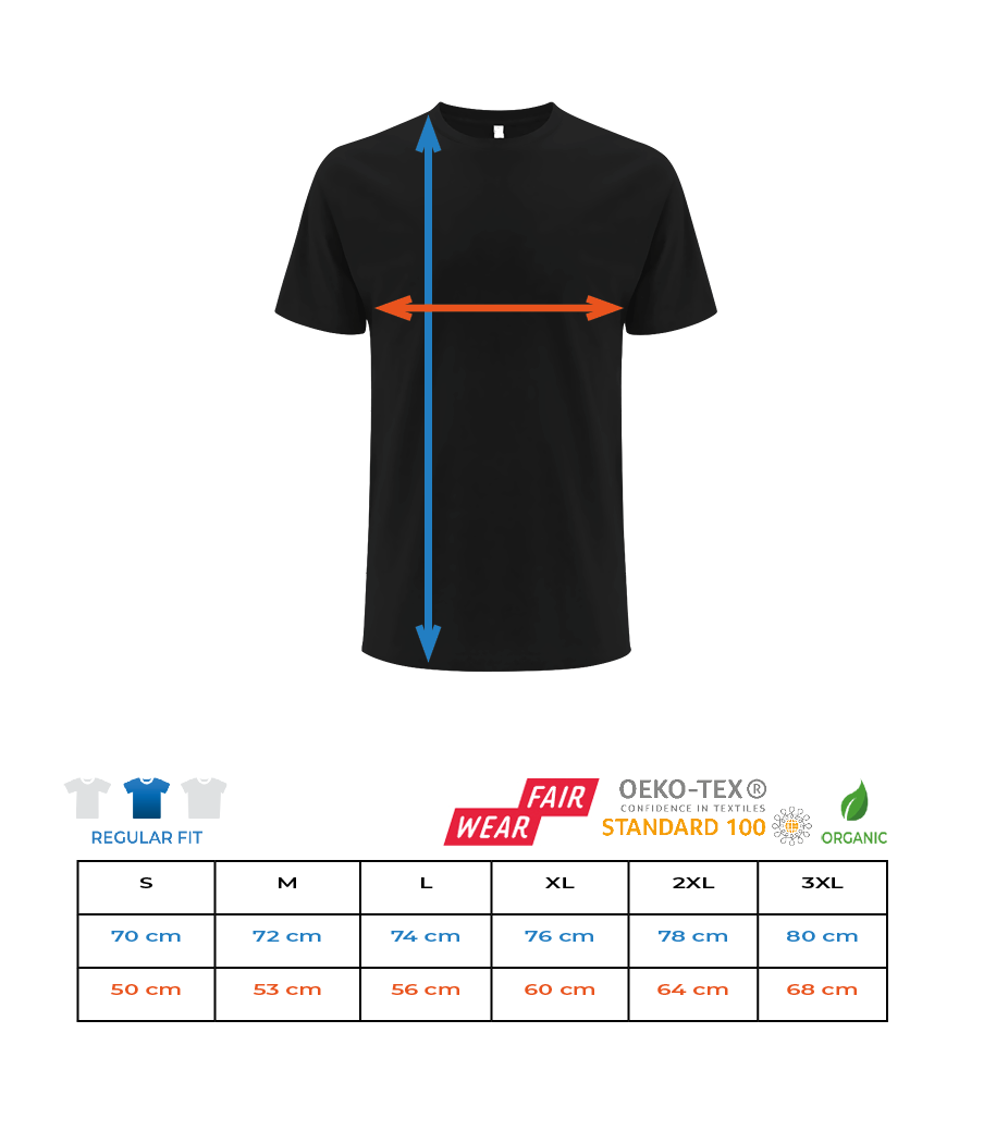 Aperçu: T-shirt bio Homme EarthPositive - Tableau des tailles