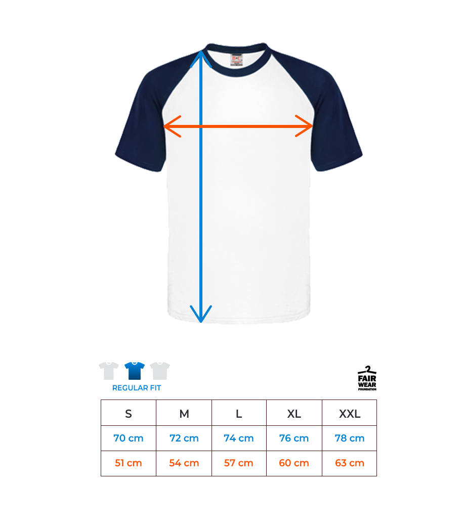 Aperçu: Männer Baseball T-Shirt - Größentabelle
