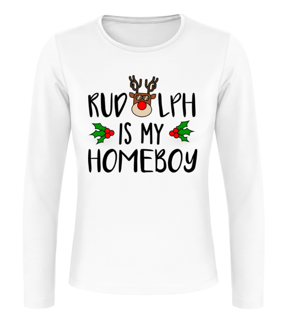 Aperçu: Rudolph Is My Homeboy - T-shirt à manches longues standard Femme - Blanc - Devant