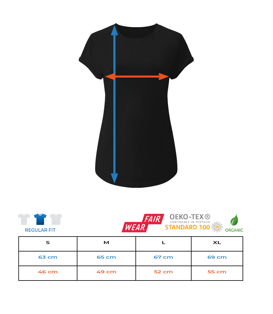 T-shirt bio Femme EarthPositive - Tableau des tailles