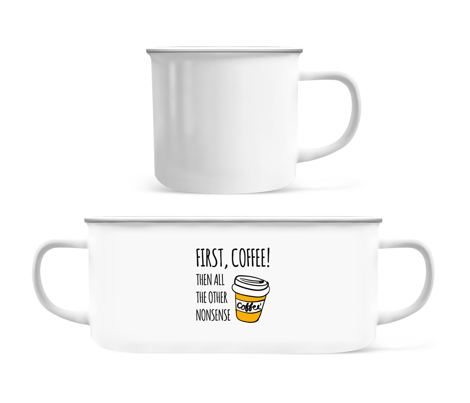 First Coffee · Tasse Émaillée
