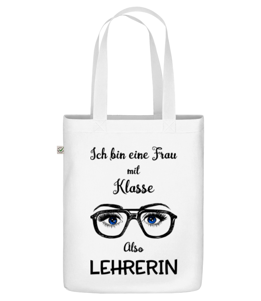 Vorschau: Frau Mit Klasse Lehrerin - Bio Tasche - Weiß - Vorne