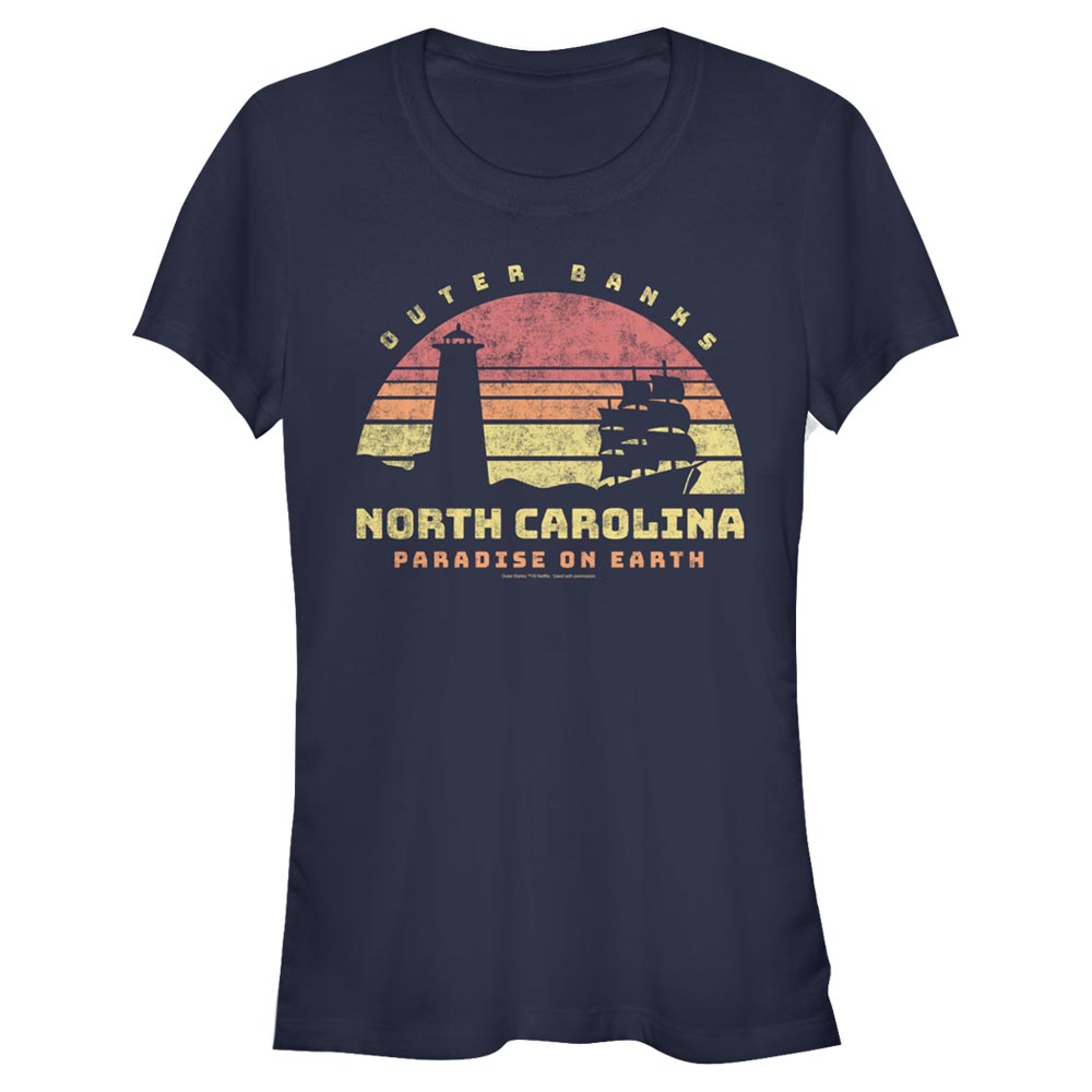 Aperçu: Netflix - Outer Banks - Logo Nc Tourist - Femme T-shirt - Bleu marine - Devant