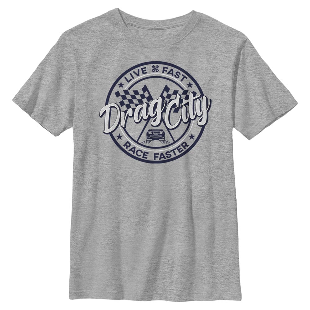 Pixar - Cars - Logo Drag City Badge - Enfant T-shirt - Gris chiné - Devant