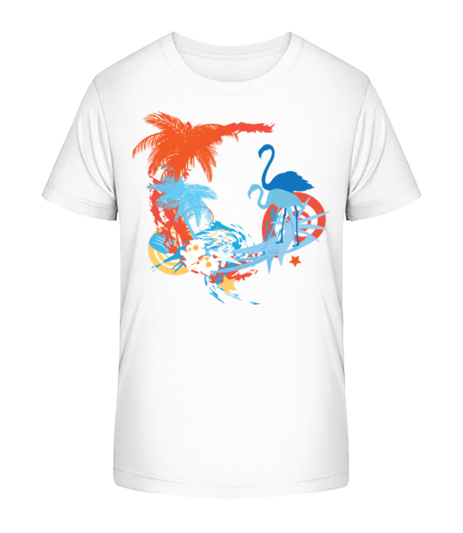 Flamingos In Paradise Blue/Orang · T-shirt bio Enfant Stanley Stella 2.0