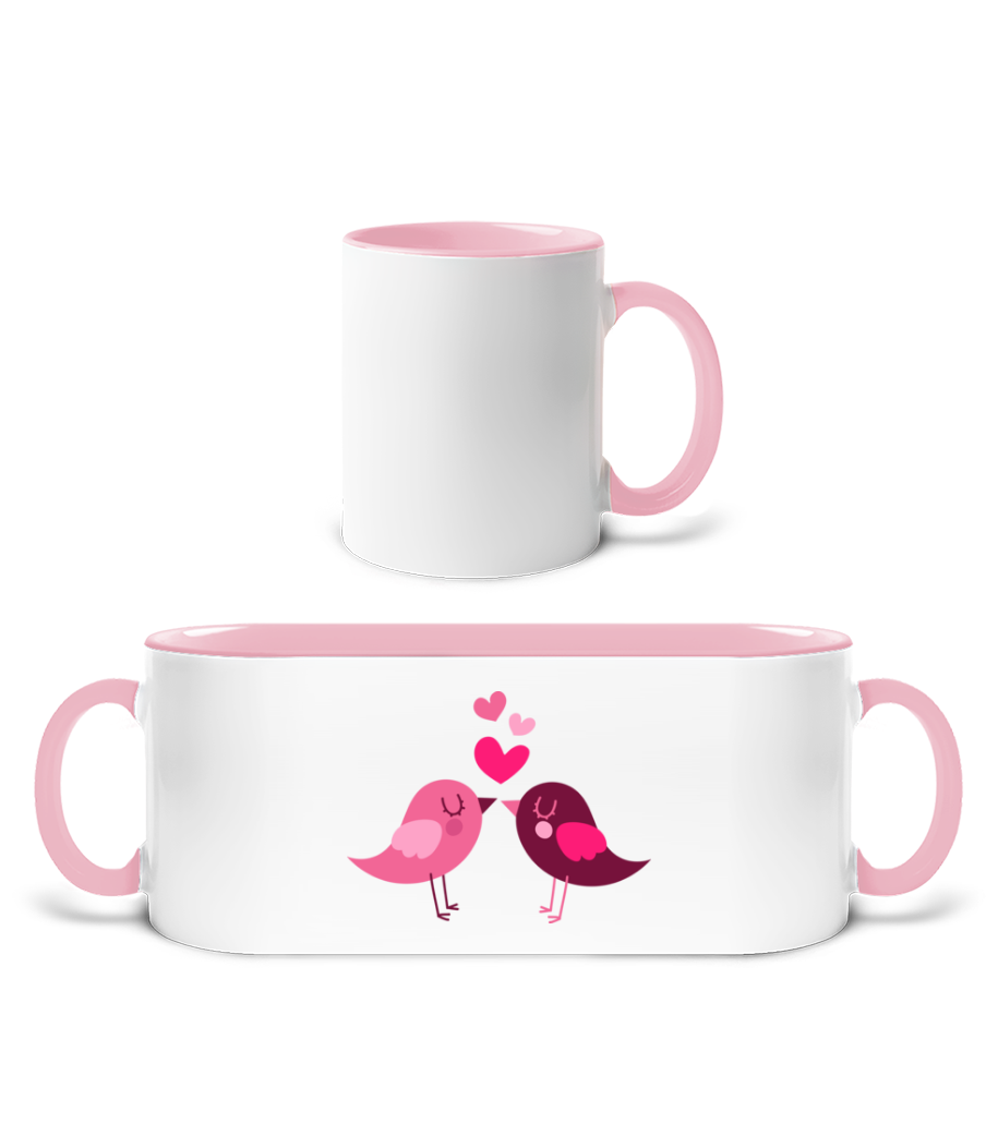 Amour Entre Oiseaux · Mug bicolore en céramique - intérieur de couleur