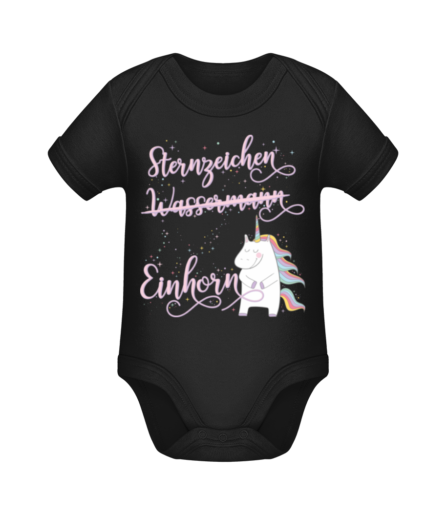 Vorschau: Sternzeichen Einhorn Wassermann - Baby Bio Strampler - Schwarz - Vorne