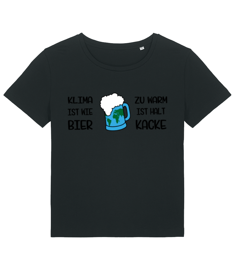 Vorschau: Klima Ist Wie Bier Zu Warm - Frauen Bio T-Shirt Stanley Stella 2.0 - Schwarz - Vorne