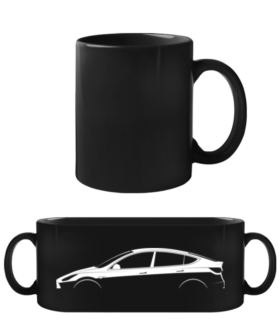 Aperçu: 'Tesla Model Y' Silhouette - Tasse Noire - Noir - Devant