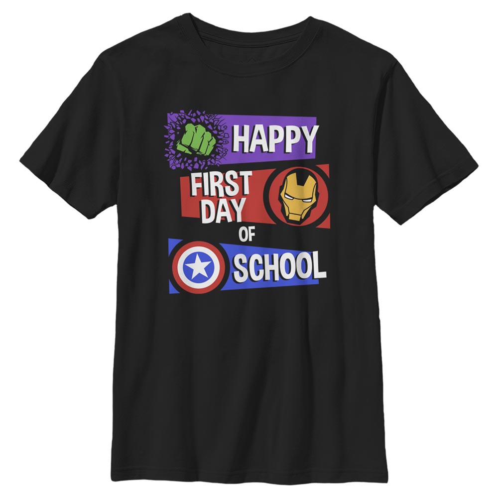 Marvel - Avengers Happy First Day Of School - Detské Tričko - Čierna - Predné