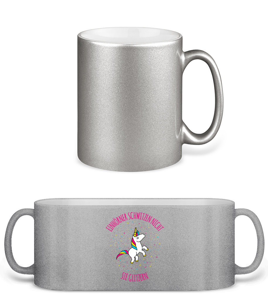 Vorschau: Einhörner Glitzern - Glitzertasse - Silber - Vorne