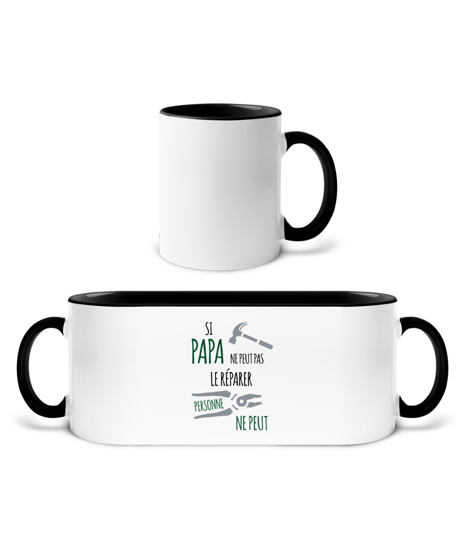 Si Papa Ne Peut Pas Réparer - Mug bicolore en céramique - intérieur de couleur - Blanc / Noir - Devant